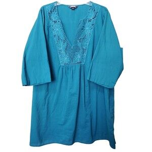 Lands' End 100% Cotton Green Embroidered Swimsuit Cover-Up Size 2X